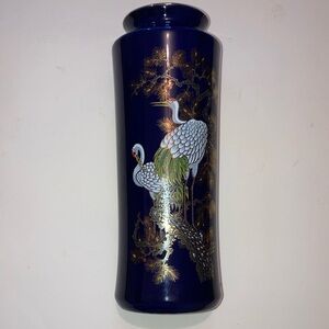 Vintage  DAVAR Japanese Crane Vase. Deep Cobalt Blue 10.5”